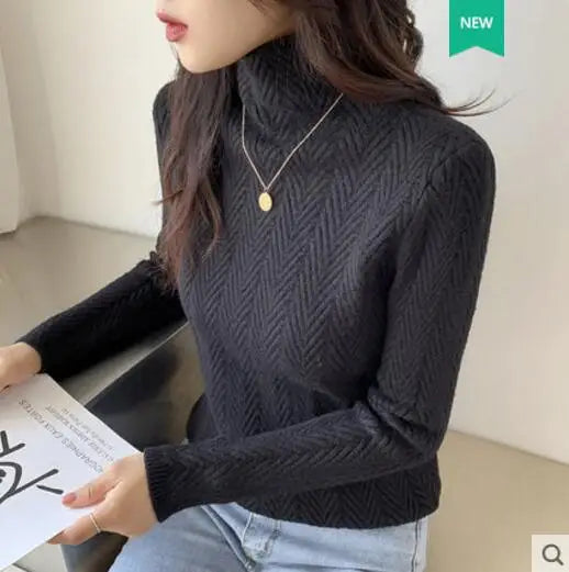 Autumn Winter New High-Neck Cashmere Sweater Ladies Sweater Long Loose Knit Pullover Shirt