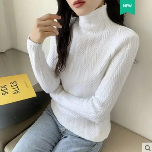 Autumn Winter New High-Neck Cashmere Sweater Ladies Sweater Long Loose Knit Pullover Shirt