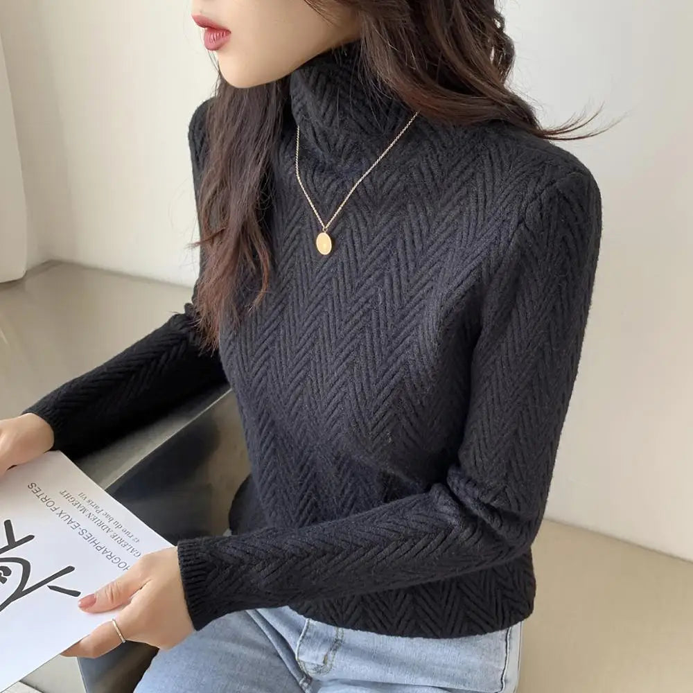 Autumn Winter New High-Neck Cashmere Sweater Ladies Sweater Long Loose Knit Pullover Shirt