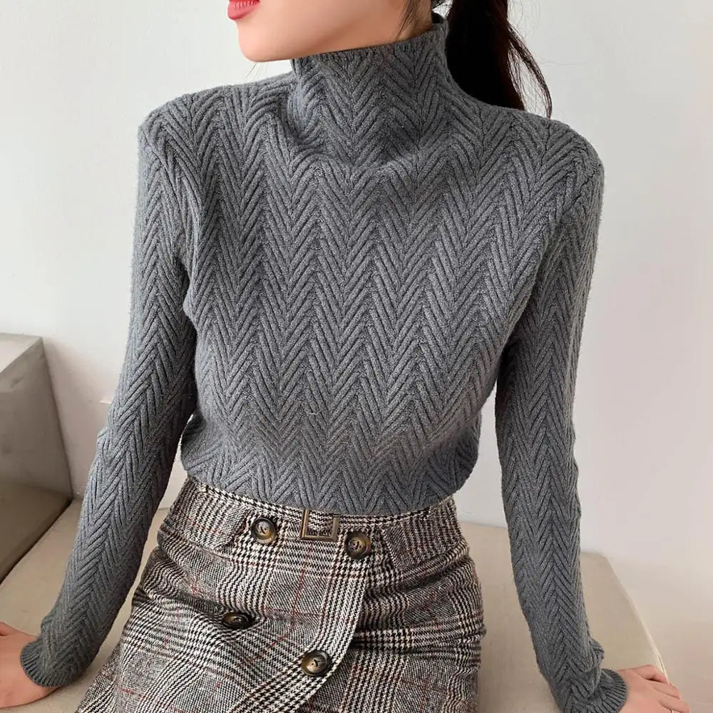 Autumn Winter New High-Neck Cashmere Sweater Ladies Sweater Long Loose Knit Pullover Shirt