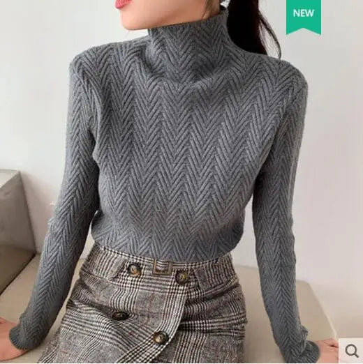 Autumn Winter New High-Neck Cashmere Sweater Ladies Sweater Long Loose Knit Pullover Shirt