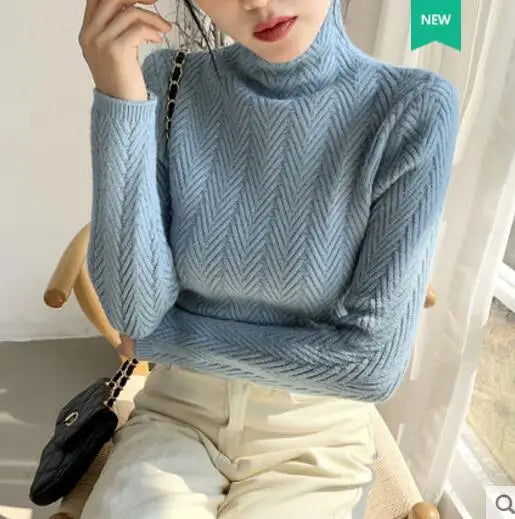 Autumn Winter New High-Neck Cashmere Sweater Ladies Sweater Long Loose Knit Pullover Shirt