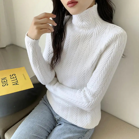 Autumn Winter New High-Neck Cashmere Sweater Ladies Sweater Long Loose Knit Pullover Shirt