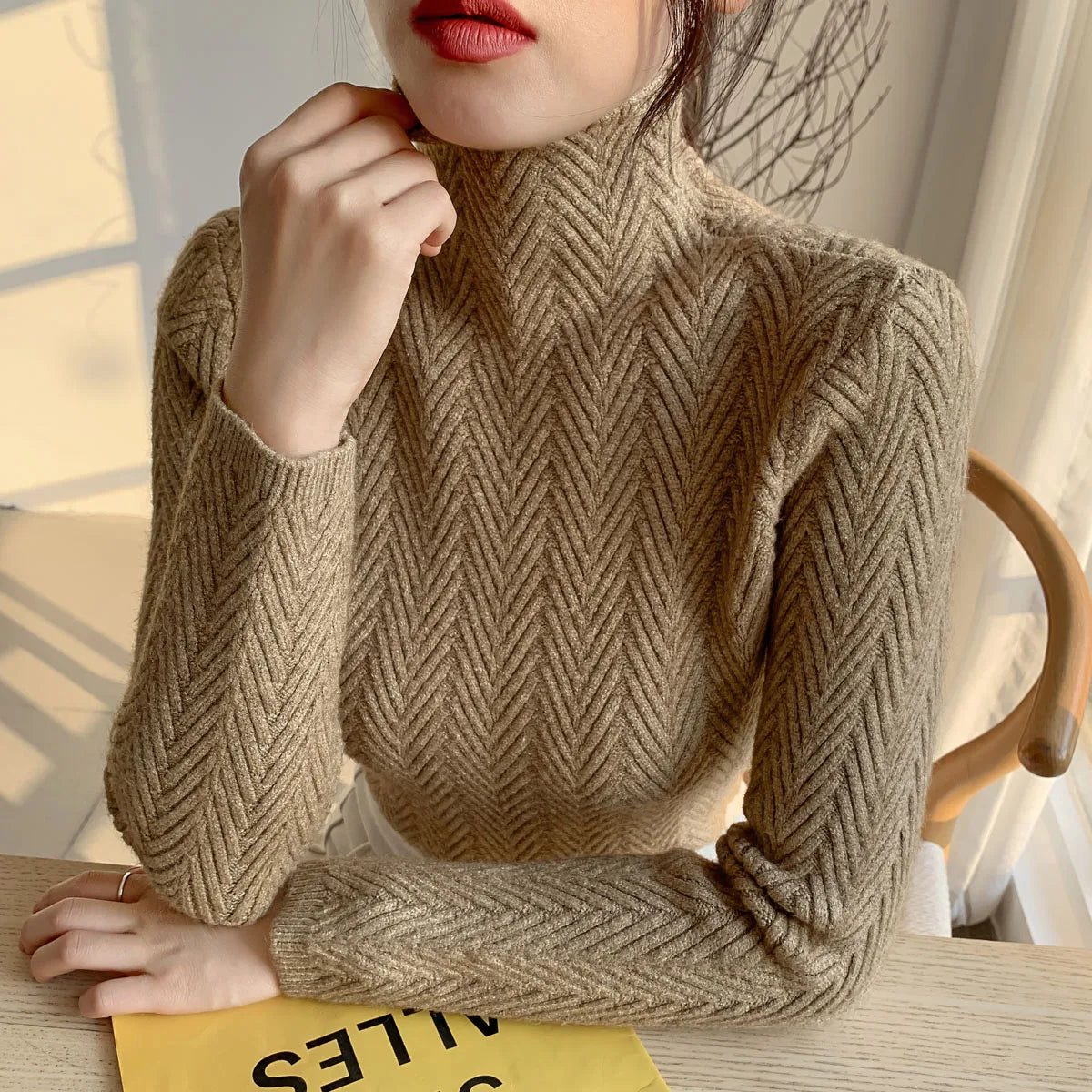 Autumn Winter New High-Neck Cashmere Sweater Ladies Sweater Long Loose Knit Pullover Shirt