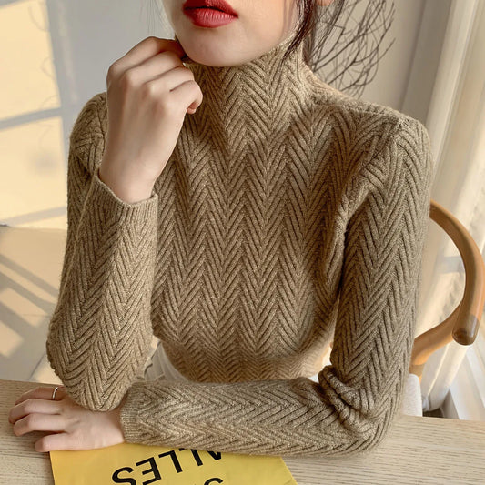 Autumn Winter New High-Neck Cashmere Sweater Ladies Sweater Long Loose Knit Pullover Shirt