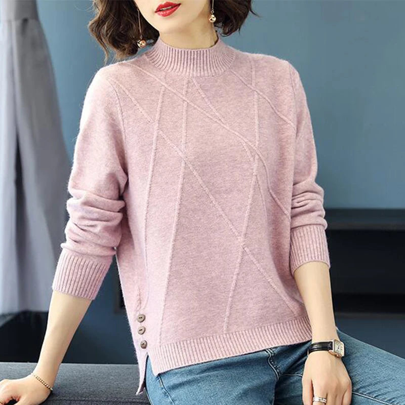 Beautiful Pink Turtleneck Sweater Women 2025 Autumn Winter Long Sleeve