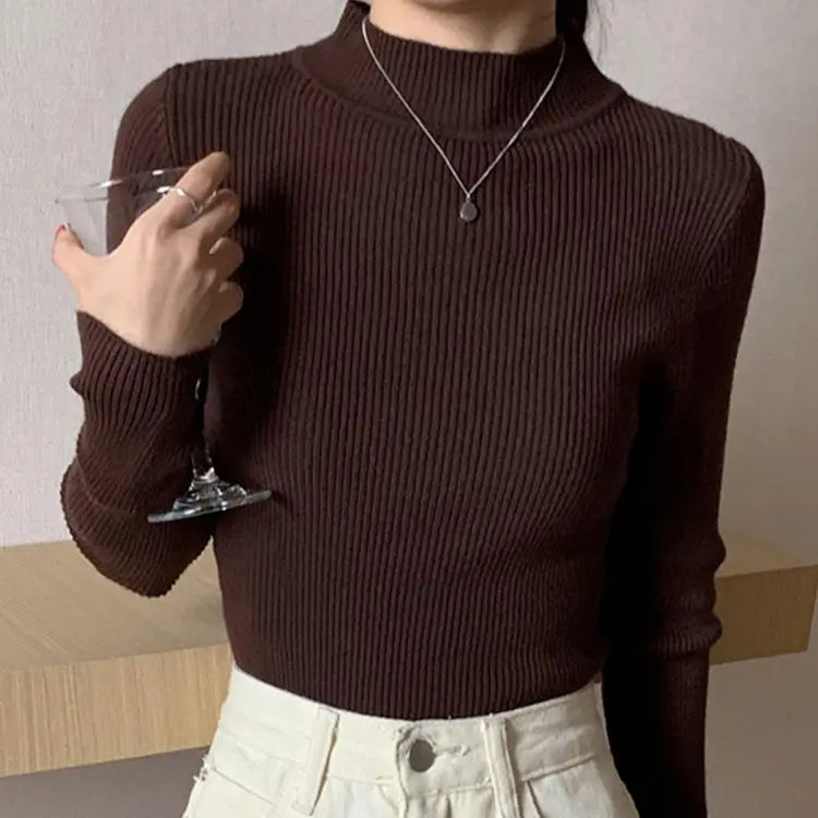 Tops Autumn Winter Mock Neck Women Sweater Vintage