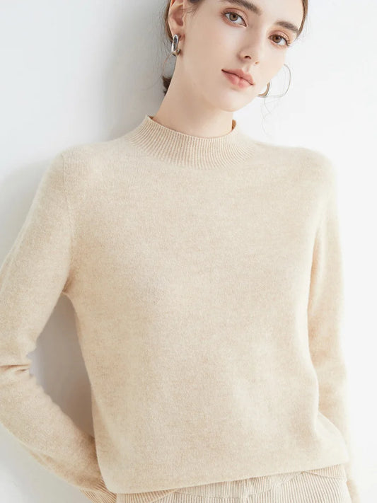 Autumn Winter Solid Mock-neck Pullover Sweater