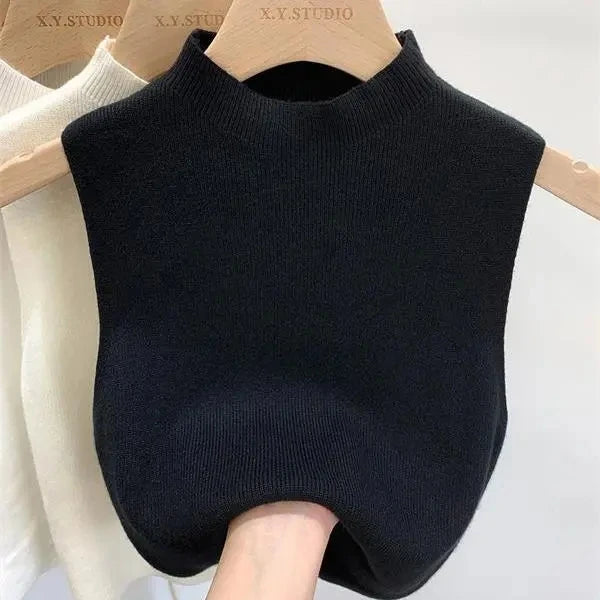 Spring Autumn Temperament Knitted Sweater Vest Women's Half-turtleneck Camisole Cropped Top Sleeveless Tank Top