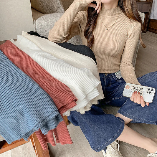 Tops Autumn Winter Mock Neck Women Sweater Vintage