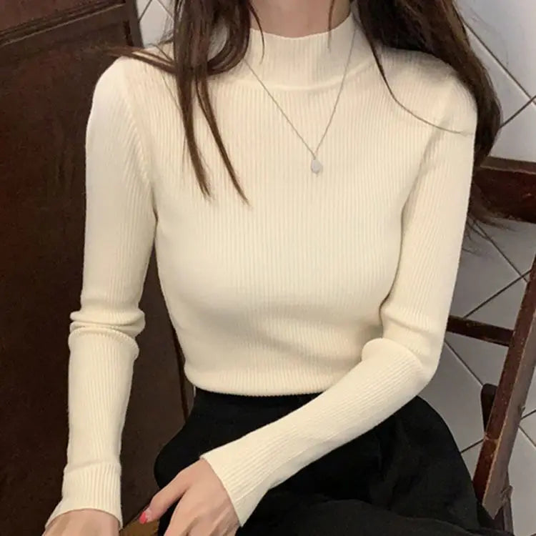 Tops Autumn Winter Mock Neck Women Sweater Vintage