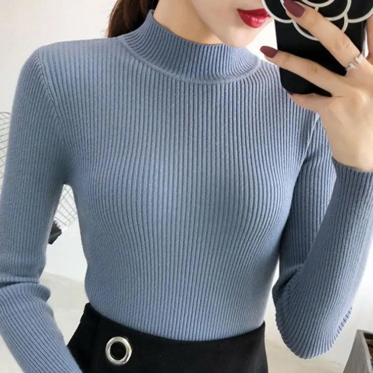 Tops Autumn Winter Mock Neck Women Sweater Vintage