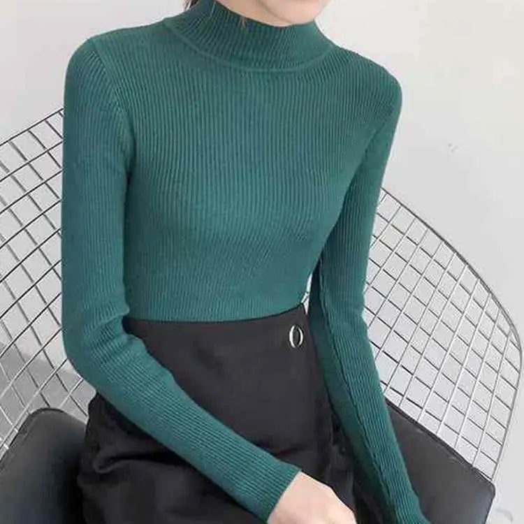 Tops Autumn Winter Mock Neck Women Sweater Vintage