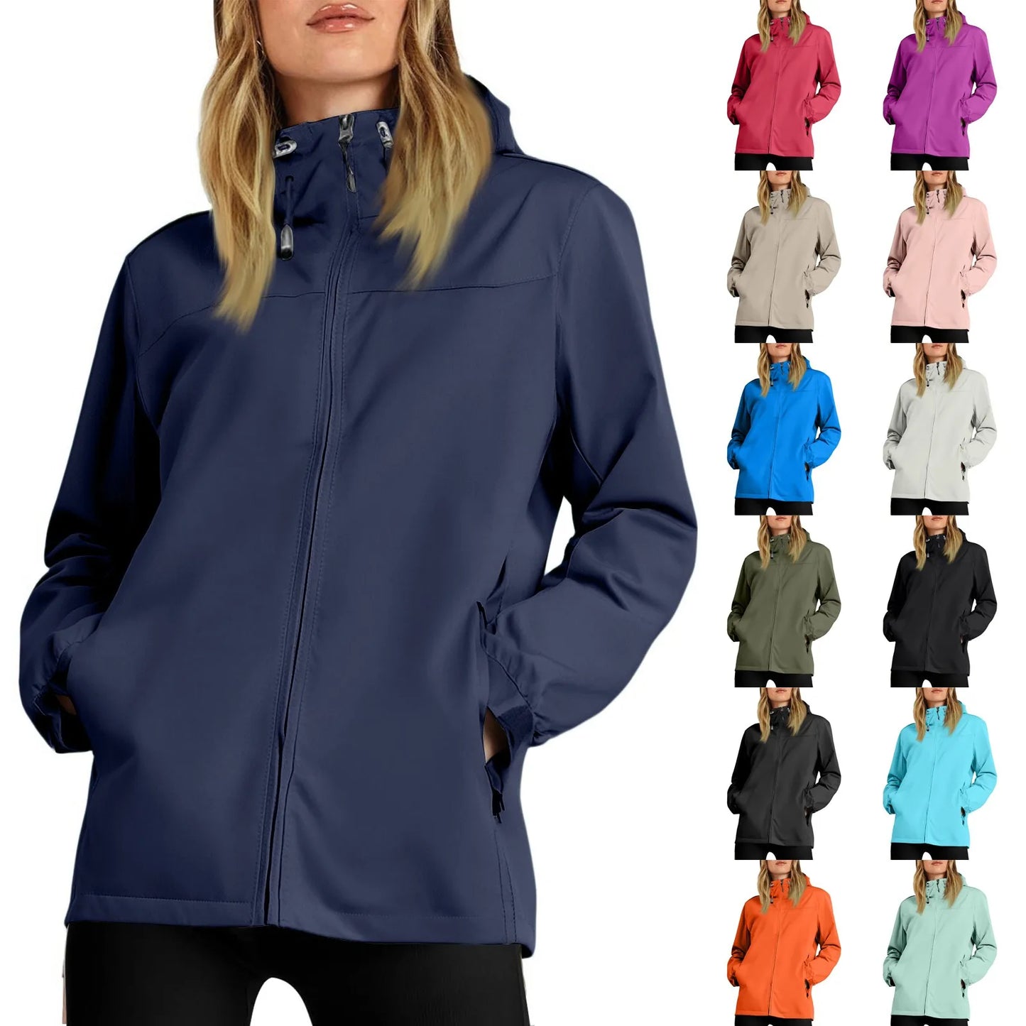 Women'S Loose Casual Fashionable Outdoor Solid Color Windproof Waterproof Jacket
