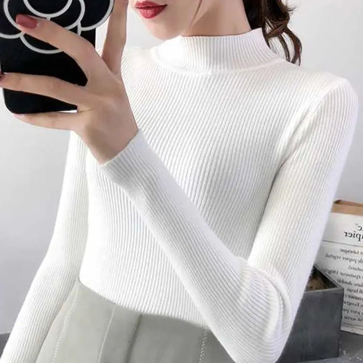 Tops Autumn Winter Mock Neck Women Sweater Vintage