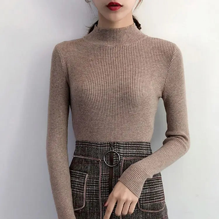 Tops Autumn Winter Mock Neck Women Sweater Vintage
