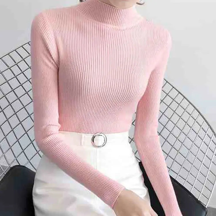 Tops Autumn Winter Mock Neck Women Sweater Vintage