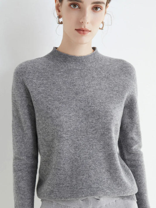 Autumn Winter Solid Mock-neck Pullover Sweater